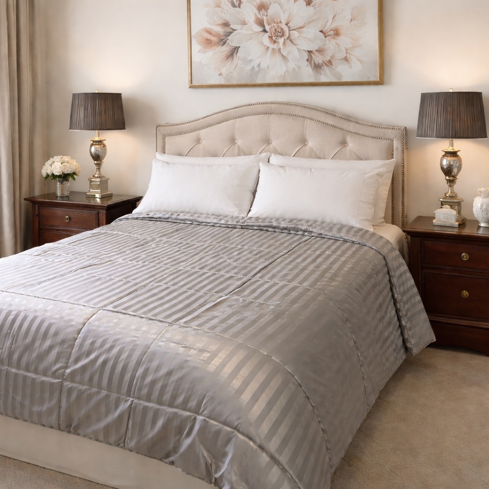 Striped Comforter Bedspread Ultra Stripes Luxury Hotel Style Silver Full Queen